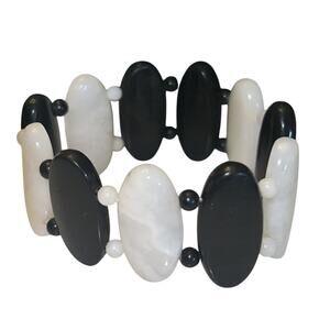 Black Jasper & Snow Quartz Bead Stretch Bracelet